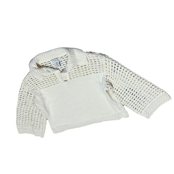 Rachel Zoe Cream Open Knit Collared Sweater XS Cotton Knit Pullover Top Cropped - Picture 4 of 4